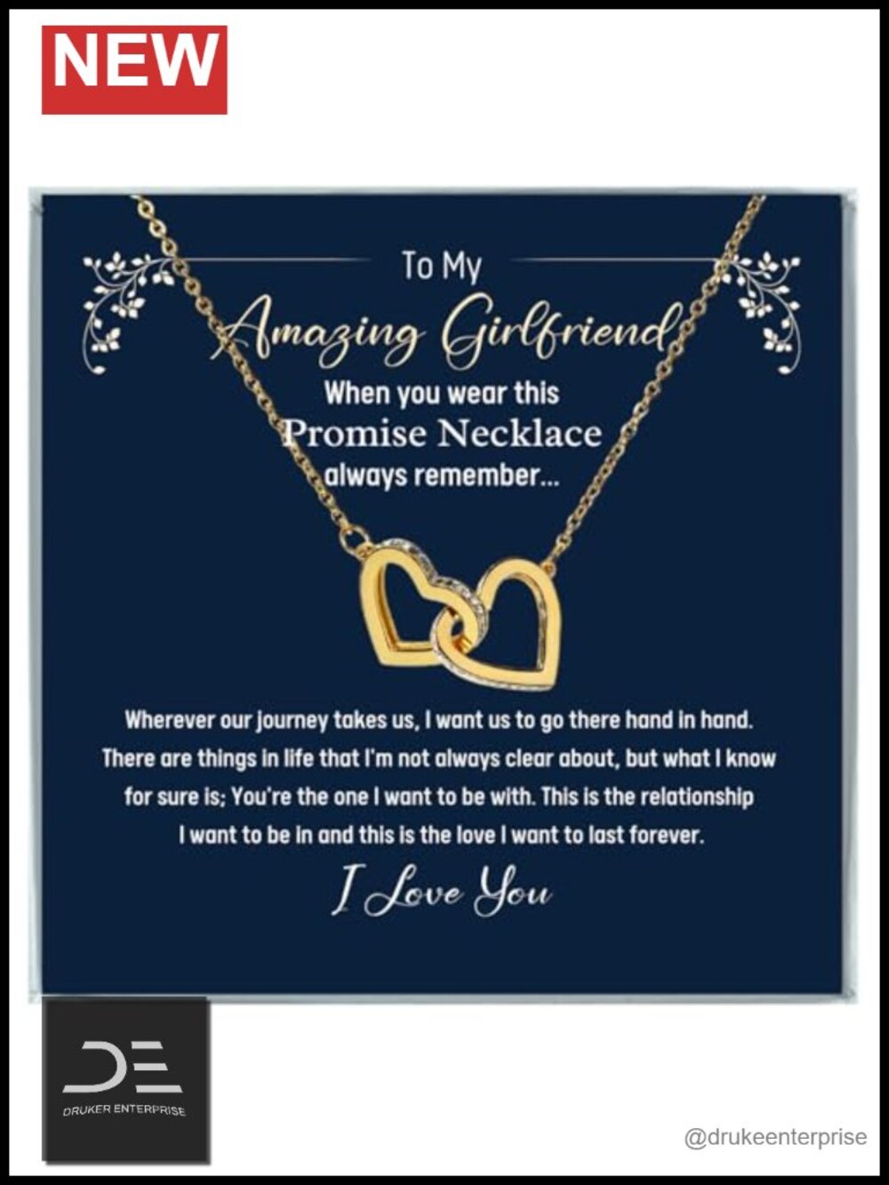 Stainless Steel Interlocking Heart Pendant Necklace with CZ, Romantic Gift for
